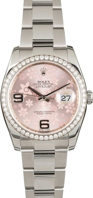 Used Rolex Datejust 116244 Diamond Bezel Pink Floral Dial
