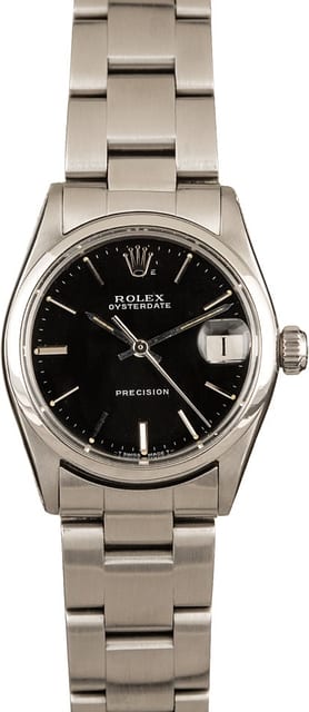 Pre-Owned Rolex OysterDate Precision Black Dial 6466