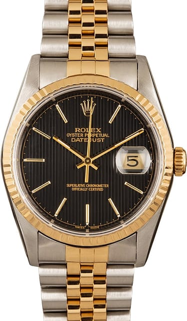 Pre-Owned Rolex 16233 Datejust Black Tapestry Dial