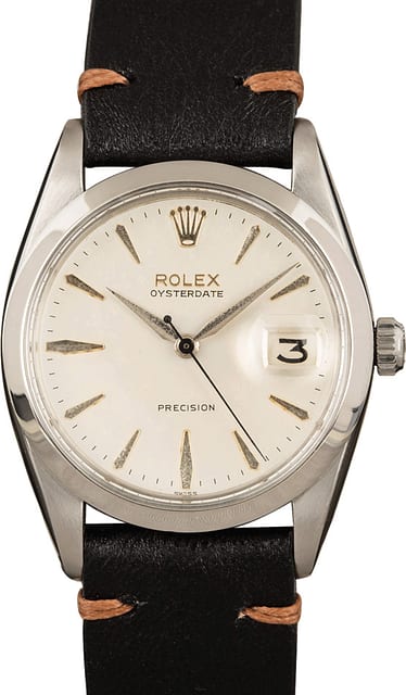 Vintage Rolex OysterDate 6694 Silver Index Dial Leather Strap