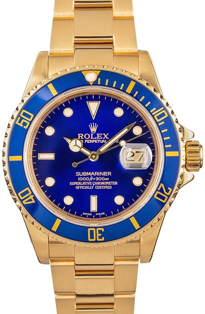 Men's Rolex Submariner 16618 Yellow Gold Oyster