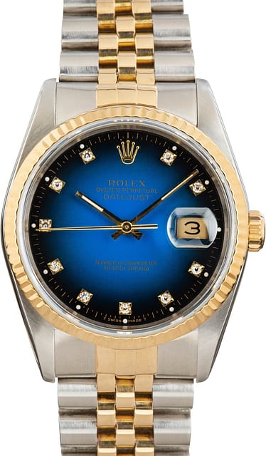 Rolex Datejust 36 Ref 16233 Blue Vignette Diamond Dial