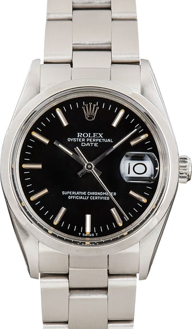 174916 Pre-owned Rolex Date 15000 Black Dial