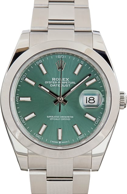 Pre-owned Rolex Datejust 41 126300 Mint Green Dial