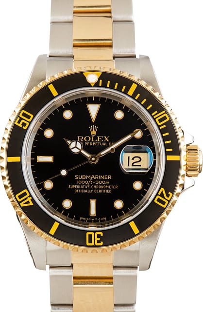 Pre-Owned Black Dial Rolex Submariner 16613 Two Tone