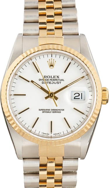 Pre-Owned Rolex Datejust 36 Ref 16233 White Index Dial