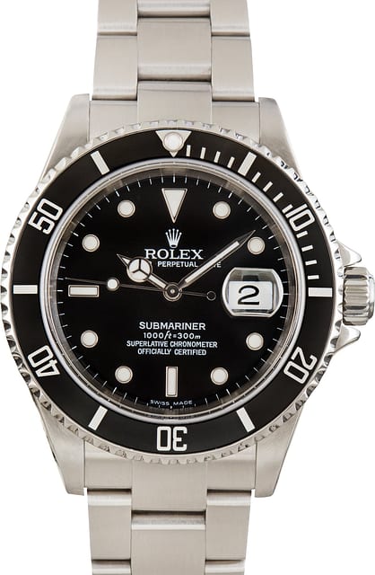 Pre-Owned Steel Rolex Submariner Black Dial 16610