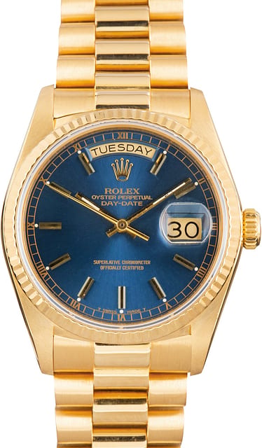 Pre-Owned Rolex Day-Date 36 Ref 18038 Blue Dial