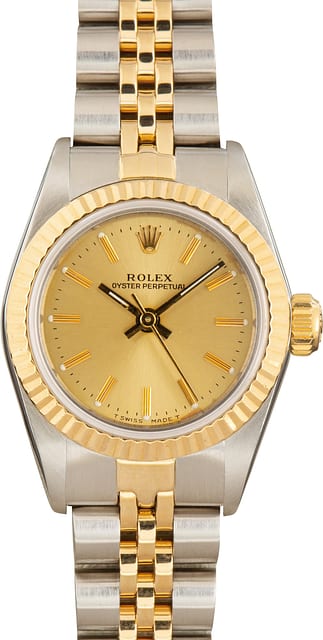 Pre-Owned Ladies Rolex Oyster Perpetual 67193 Champagne Index Dial