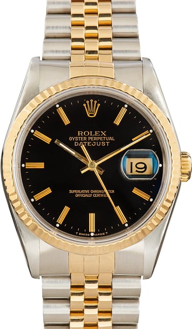 Pre-Owned Rolex Datejust 36 Black Index Dial Ref 16233