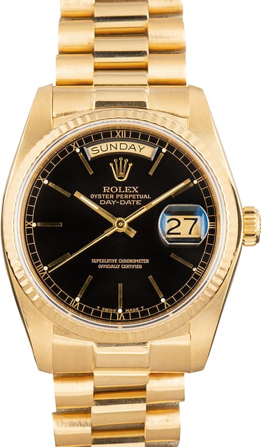 Pre-Owned Rolex Day-Date 36 Ref 18038 Black Dial