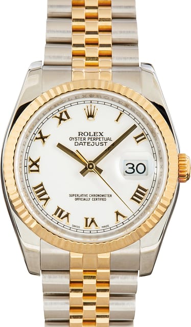 Pre-Owned Rolex Datejust 36 Two Tone 116233 White Roman Dial