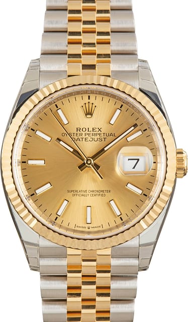 Factory Stickered Rolex Datejust 36 Ref 126233 Champagne Dial