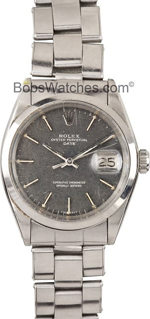 Vintage Men's Rolex Date 1500 Rivet Bracelet Black Dial