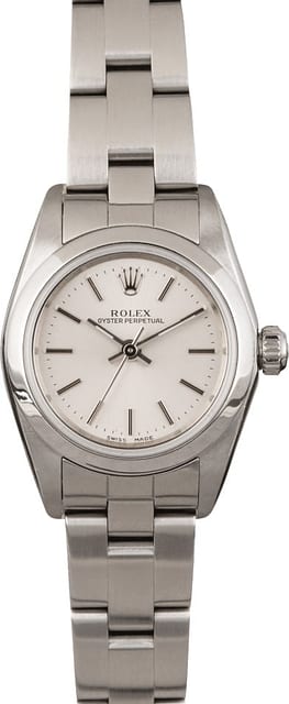 Pre Owned Rolex Lady Oyster Perpetual 76080 Silver Index Dial