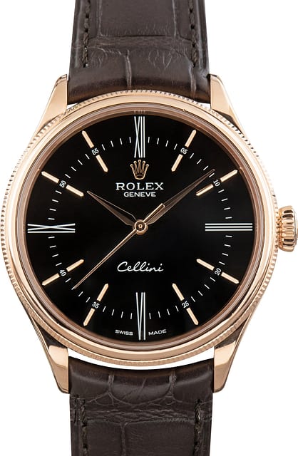 Pre-Owned Rolex Cellini 50505 Black Dial