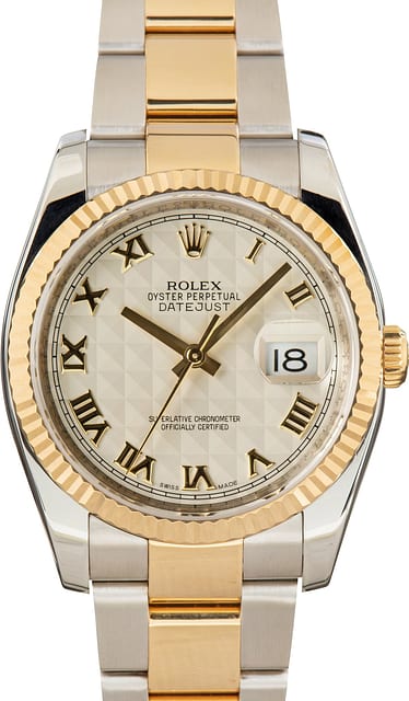 Pre-Owned Rolex Datejust 36 ref 116233 Ivory Pyramid Roman Dial