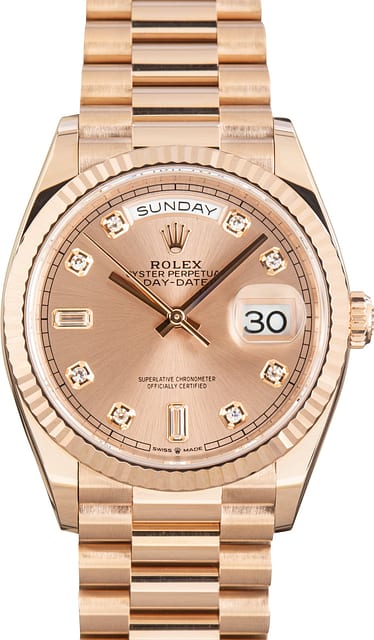 Pre-Owned Day-Date 36 Ref 128235 Rose Gold Diamond Dial