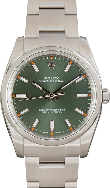 Pre-Owned Rolex Oyster Perpetual 34 Steel 114200 Olive Green Dial