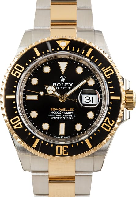 Pre-Owned Two Tone Rolex Sea-Dweller 126603 Black Chromalight Dial