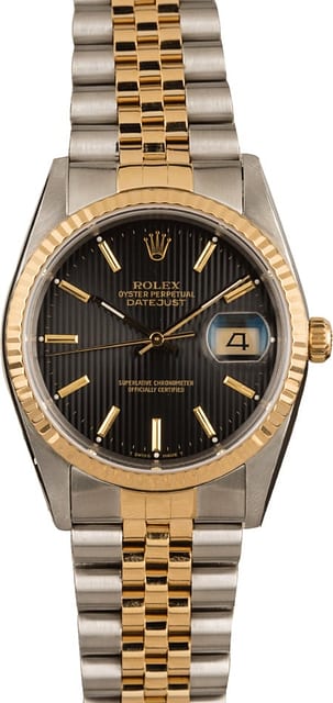 Pre-Owned Rolex Datejust 16233 Black Tapestry Watch