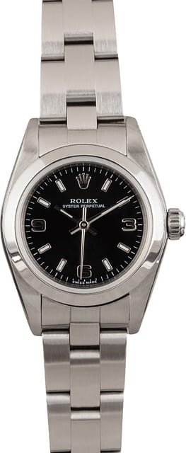 PreOwned Rolex Ladies Oyster Perpetual 76080 Black Dial