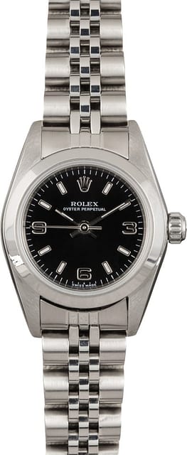 Pre Owned Rolex Ladies Oyster Perpetual 76080 Black Dial