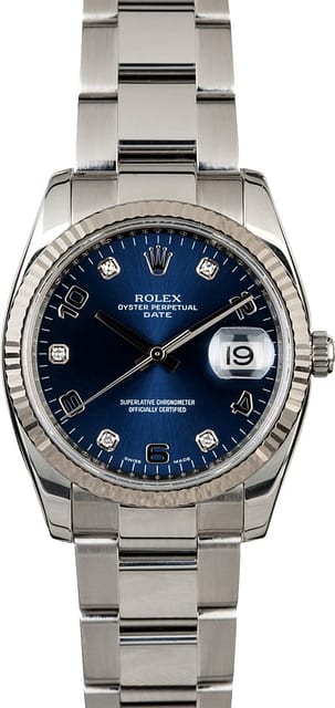 Rolex Date 115234 Blue Diamond Dial