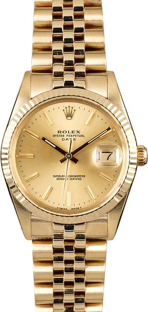 Certified Rolex Date 15037 Yellow Gold Jubilee