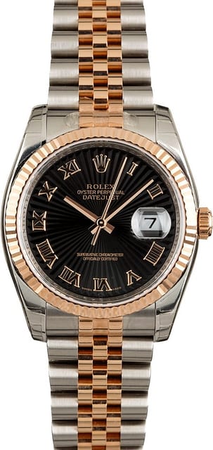 Rolex Datejust 116231 Black Sunburst Dial Rose Gold