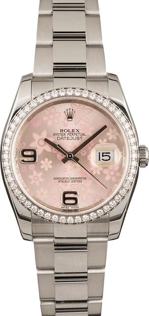 Pre Owned Rolex Datejust 116244 Floral Dial Diamond Bezel T