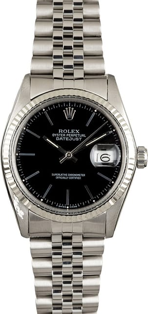 Rolex Datejust 16014 Black Index Dial Jubilee Band