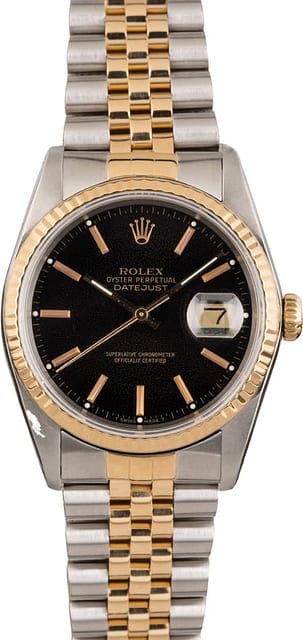 Pre Owned Rolex Datejust Two Tone 16233 Black Dial