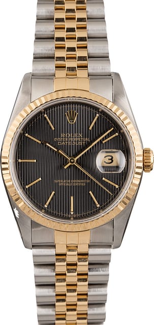 PreOwned Rolex Datejust Two Tone 16233 Black Tapestry Dial