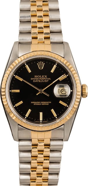 Datejust Rolex 16233 Black Dial Certified Pre Owned