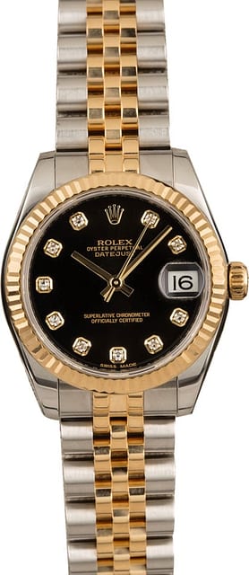 Used Mid-Size Rolex Datejust 178273 Black Diamond Dial