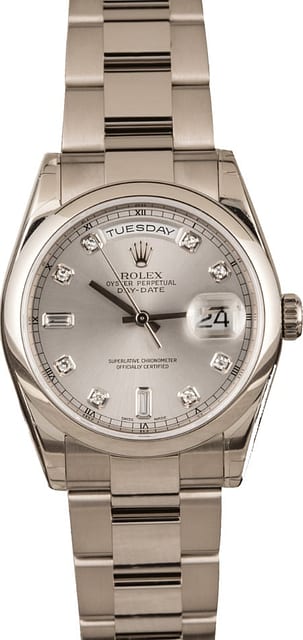 Unworn Rolex White Gold Day Date 118209 Diamond Dial
