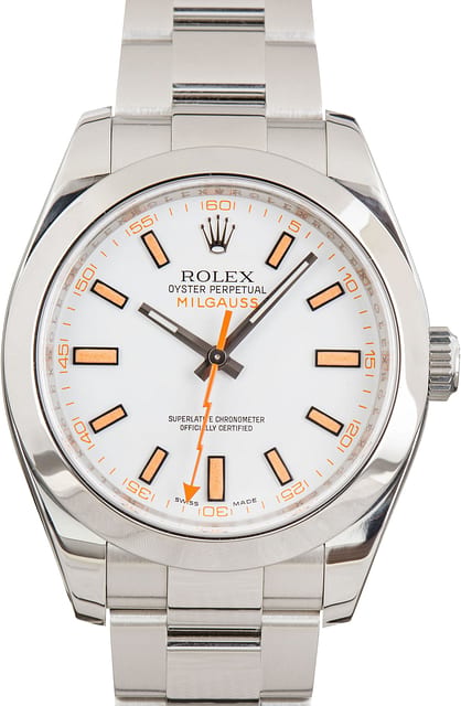 Pre-Owned Stainless Steel Rolex Milgauss Ref 116400 White Dial