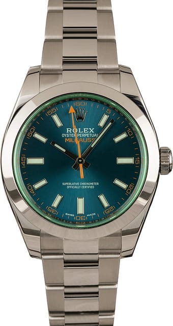 Rolex Milgauss 116400GV Green Sapphire Crystal Blue Dial