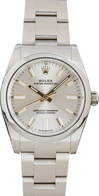 Used Rolex Oyster Perpetual 34 Ref 124200 Silver Dial