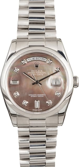 Rolex Day-Date 118206 Platinum President Diamond Black MOP Dial
