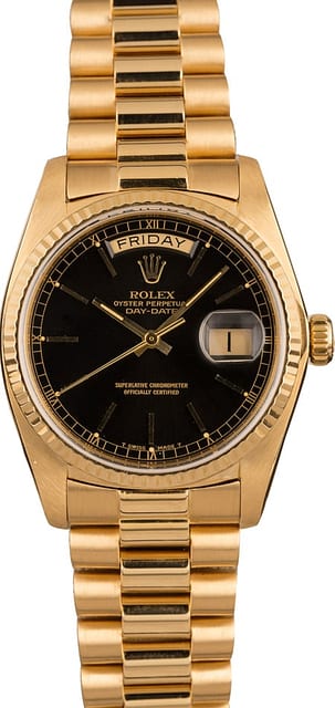 Pre-Owned Rolex Day-Date 18038 Black Dial T