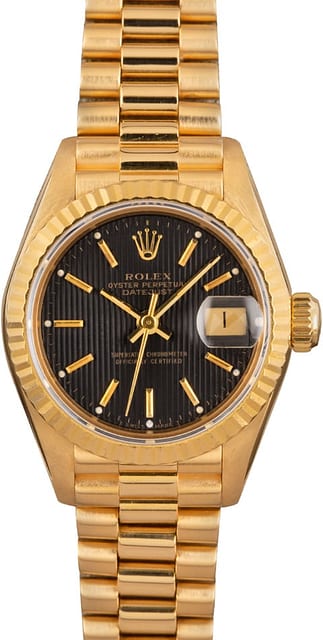 Ladies Rolex President 69178 Black Tapestry Dial