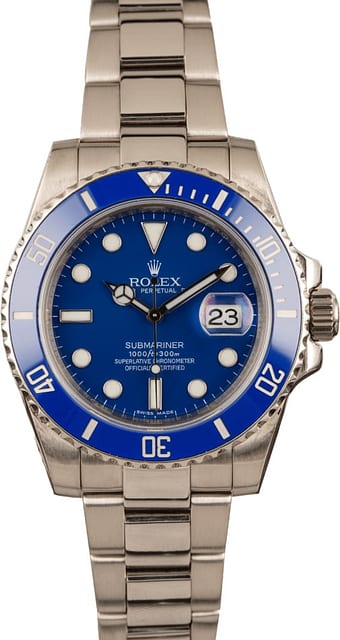 Rolex White Gold Submariner 116619 Ceramic Blue Bezel T