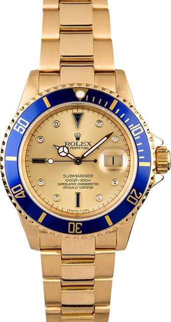 Rolex Serti Submariner 16618 Yellow Gold Oyster