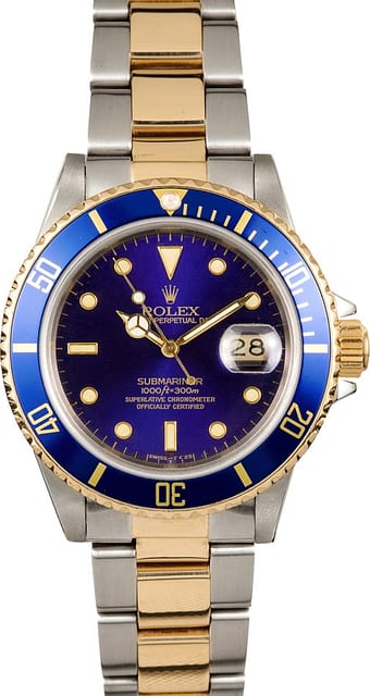 Two Tone Rolex Submariner 16803 Blue Bezel