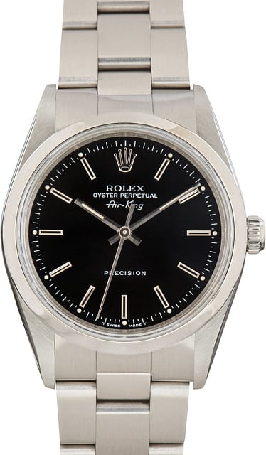 Pre-Owned Stainless Steel Rolex Air-King 14000 Black Dial