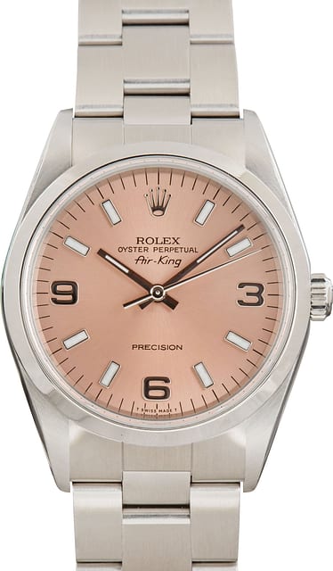 Pre-owned Rolex Air-King 14000 Salmon Dial