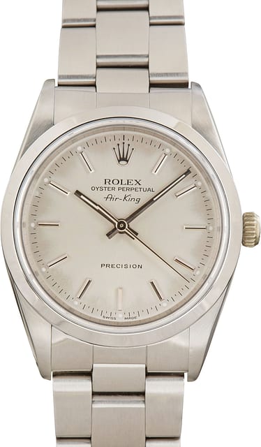Pre-Owned Steel Rolex Air-King 14000 Silver Dial