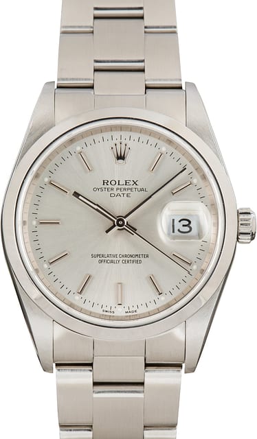 Pre-Owned Rolex Date Stainless Steel Ref 15200 Silver Dial